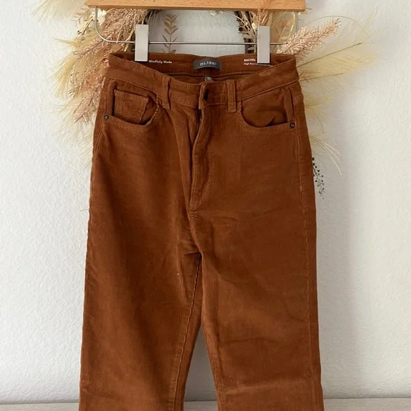 DL1961 Rachel Instasculpt High Rise Corduroy Flare Jeans 70s Style Marigold - Picture 6 of 8